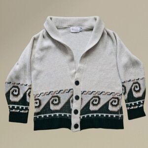 Vintage 60s Cream and Green Grandpa Cardigan Sweater Ferranti of  California